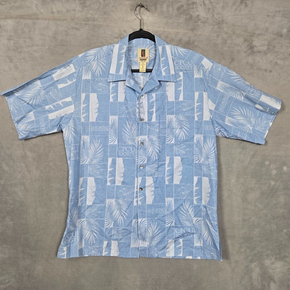 Tori Richard Hawaiian shirt Medium‎ made in USA CPCU Blue graphic All over print